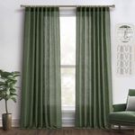 MIULEE Olive Green Linen Curtains 84 Inches Long 2 Panels for Bedroom Living Room, Back Tab & Pleat Tape Soft Thick Linen Textured Window Drapes Semi Sheer Light Filtering Farmhouse Burlap Look Decor