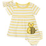 Gerber Baby Girls' 3-Piece Dress, Diaper Cover and Headband Set - yellow - 3 Years