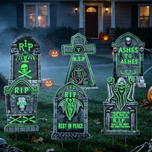 6pcs 25"×16" Large Glow in the Dark Halloween Tombstone Yard Signs Stakes