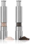 Salt and Pepper Grinder Set of 2,Stainless Steel Push Button Grinder Modern Design Thumb Grinder, for Black Pepper, Sea Salt and Himalayan Salt, Spice and Salt