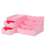 Uncluttered Designs Makeup Organizer With Drawers — Cute Kawaii Countertop Storage for Cosmetics — Pretty Vanity Holder for Perfume, Skincare, Brush, Lipstick, Nail Polish and other Accessories (Pink)