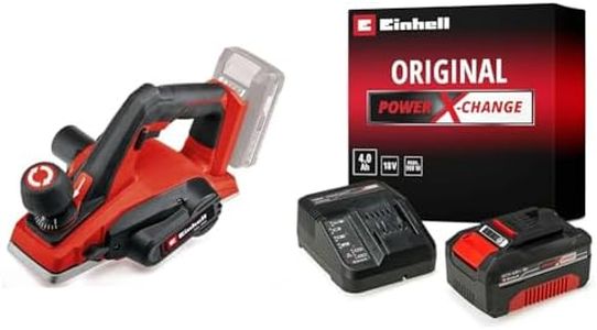 Einhell Power X-Change 18V Cordless Planer with Battery and Charger - Battery Electric Planer for Wood, 2mm Max Chip Depth, Aluminium Soleplate with V-Groove - TE-PL 18/82 Li Planing Tool