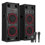 Fenton SPK-210 Bluetooth Karaoke Speaker System with Two Wired Microphones, 1200W Portable 2x10 Inch Active Adults Karaoke Machine, Party Speakers Set for Home Entertainment & DJ Events