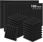 Pushglossy 100 Pack Acoustic Foam Panels 12 x 12 x 2", Pyramid Soundproof Wall Panels, High Density 30kg/m3, Acoustic Foam Panels, Sound Proof Panels for Wall Studio Sound Absorbing Foam (Black)