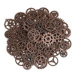 200 Gram Assorted Vintage Metal Steampunk Watch Gears Cogs Charms Pendant for Crafting DIY Necklace Pendant Jewelry Making (Copper)