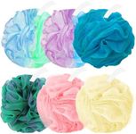 Amazerbst 6 Loofah, Bath Sponge Shower Loofah,Shower Puff, Soft Body Scrubber,Green Purple Blue Blue Pink Yellow