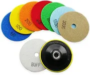 SHDIATOOL Dry Diamond polishing Pads 4 Inch Set of 8 Pieces Plus a Plastic Backer for Granite Marble Stone Quartz Ceramic