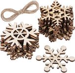 Printfry 50 Pieces Pine Snowflake Ornaments Unfinished DIY Laser Cutout Snowflake Cutouts Christmas Tree Hanging Ornaments with Strings for DIY Christmas Decorations (10 cm)