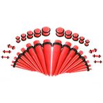 BodyJewelryOnline Glow in The Dark Gauges Tapers with Plugs Ear Stretching Kit - 36 Pieces 14ga - 00ga Uv Glow Red Acrylic