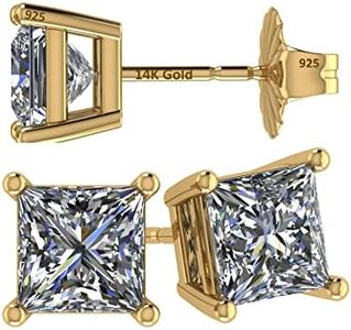 Central Diamond Center 14K Gold Posts & Sterling Silver Princess Cut CZ Stud Earrings - 7.0mm 4.00cttw - Yellow Gold Plated