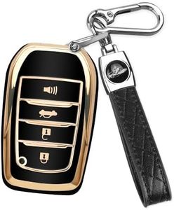 QBUC for Toyota Key Fob Cover with Keychain for toyota key fob case Fit for 2019-2024 Venza, RAV4 Prime, Land Cruiser, Fortuner, Grand Highlander, Corolla Cross, Hilux (G-BLACK)