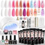 Morovan Poly Gel Nail Kit Builder Gel for Nails with 48W LED Nail Lamp Nail Extension Gel 8 Pcs 0.5oz with Slip Solution Nail Prep Dehydrator and Nail Primer Poly Nail Gel Kit Nail Art Supplies