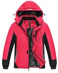 MoFiz Boy's Ski Jacket Windproof Waterproof Thicken Fleece Hooded Warm Winter Snow Snowboarding Coat for Kids DH-Red-Black 10-12 Years