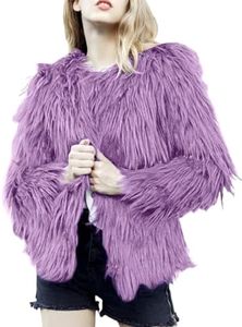 Arssm Women's Winter Faux Fur Coat Long Sleeve Fuzzy Cropped Jackets Open Front Fleece Parka Shaggy Cardigan Coats Outerwear, Purple, Large