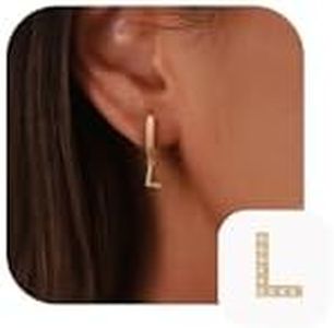TURANDOSS Initial Earrings for Girls, Letter L Initial Dangle Earrings Hypoallergenic Earrings for Women Teen Girls Gifts Jewelry, 14K Gold Plated Small Huggie Hoop Earrings