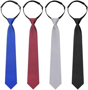 Luckyvestir 4Pcs Ties for Boys Kids Neckties Pre-tied Adjustable Zipper Skinny Neckties for School Uniforms Graduation