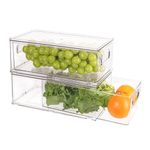 Abiudeng Kitchen Storage Organisation Cupboard Organiser Refrigerator Organizer with Pullout Drawer Stackable Fridge Drawer Organizer Set with Handle BPA free Clear Storage for Freezer-M-2Pcs