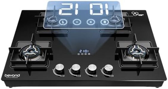 Beyond Appliances Solaria 4 Full Brass Burner Smart Gas Stove Auto Ignition | Digital Timer | Flame Failure Device | Toughened Glass | ISI Certified | LPG & PNG Compatible Cooktop | PAN India Service