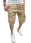 JMIERR Mens Cargo Shorts Cotton Drawstring Golf Shorts Men's Casual Basketball Shorts Elastic Waist Sweat Shorts Twill Hiking 9 Inch Inseam Beach Shorts for Men with 6 Pockets Spring CA32(S) 1 Khaki