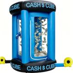 Inflatable Cash Cube Booth with 2 Blowers, Portable Money Catch Game Tent for Party & Carnival – Includes 100 Fake Bills, Sandbags, Stakes, Carry Bag, 8ft Tall (Blue)