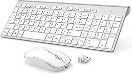 J JOYACCESS Rechargeable Keyboard and Mouse, Compact Slim Quiet Full Size Wireless Keyboard and Mouse Combo for PC, iMac, Mac,Desktop, Computer, Notebook, Laptop, Windows -white