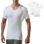 Men's Sweatproof Undershirt | Slim Fit V Neck T-Shirt with Underarm Sweat Pads, 2-Pack | Aluminum-Free Alternative, White, 3XL