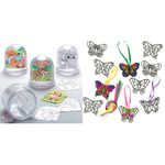 Baker Ross AR618 Woodland Animal Colour-in Snow Globes Value Pack — Creative Art and Craft Supplies for Kids to Make & ET815 Butterfly Mini Suncatcher Decorations For Kids Arts and Crafts