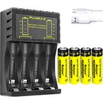 Rechargeable Batteries with Charger 4 Slot LED, 2600mAh 4 Pack Universal Household Battery Chargers for AA AAA Ni-MH Ni-CD Batteries, USB Fast Charging(4 slot Charger+4*AA Yellow)