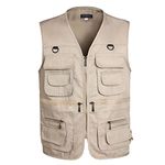 LISUHEPEAL Men’s Fishing Vest Summer Outdoor Work Safari Travel Photo tactical Vests With Multi Pockets For Men, Khaki, Large