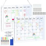 POPRUN Acrylic Calendar Whiteboard for Wall, Weekly & Monthly Family Planner, A3 Reusable Meal Planner Board Monday to Sunday, Wall Mounted Clear Acrylic Dry Erase Board for Office/Home-2 Pack