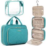 BAGSMART Toiletry Bag Hanging Travel Makeup Organizer with TSA Approved Transparent Cosmetic Bag Makeup Bag for Full Sized Toiletries, Medium-Teal