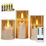 Rhytsing Gold Glass Battery Operated Candles with Remote, Flameless LED Candle Gift Set, Warm White Light, Batteries Included - Set of 3