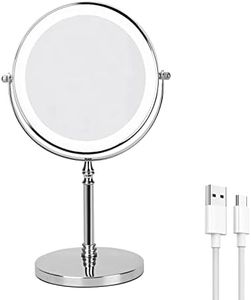 Rechargeable 8 Inch Lighted Makeup Mirror with 3 Color Lighting Modes Magnified Double Sided 10x Magnification LED Vanity Mirror with Dimmable Lights