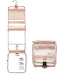 Hanging Toiletry Bag TSA Approved Clear Toiletry Bag for Women and Men 2 in 1 Removable TSA Liquids Travel Bag Waterproof Carry On Airline 3-1-1 Compliant Bag Quart Sized Luggage Pouch (Rose Gold-1)