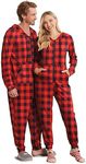 Ekouaer Plaid Adult Onesie Holiday Matching Onesie for Couples Hoody One Piece Pajamas (Plaid,Medium