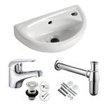 Compact Small Cloakroom Basin Sink + Tap & Trap Set