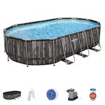 Bestway Power Steel Above Ground Pool, with pump and ladder, Oval Wooden design, 20Ft