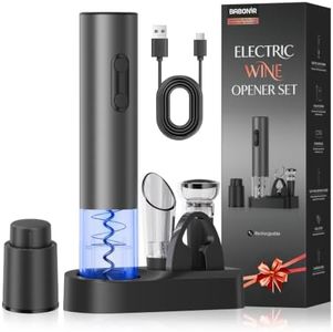 7-in-1 Premium Aluminum Alloy Electric Wine Opener Gift Set, BABONIR USB-C Rechargeable Automatic Wine Bottle Opener with Date Scale Vacuum Stopper, Foil Cutter, Wine Aerator Pourer, Storage Base