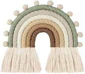 FANXIYA Rainbow Macrame Wall Hanging Decorations for Nursery Décor, Kids Bedroom Woven Tassel for Girls& Boys, Handmade Playroom Cotton Accessories for Baby Toddler Room (Beige)