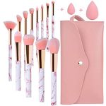 Makeup Brushes Sets Start Makers Professional 12Pcs Pink Marble Brush Set with Foundation Concealer Blush Eyeshadow Beauty Blender and Make Up Bag