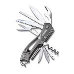 AJNIER 14 in 1 Swiss Style Folding Pocket Knife, Outdoor Survival, Folding Pocket, Scissors, Bottle Opener, Saw, All in One Tool for Men Women (Titanium)