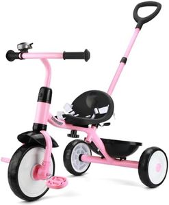 Liberry 2 in 1 Toddler Tricycle Age 2 3 4 Years Old, Kids Trike with Adjustable Push Handle, Bell & Basket, 3 Wheel Bike Riding Toy Birthday for Girls Boys, Light Pink