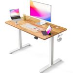 FEZIBO Height Adjustable Electric Standing Desk, 100 * 60cm Stand up Table, Sit Stand Home Office Desk with Splice Board, White Frame/Light Brown Top