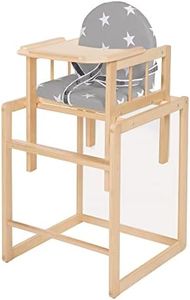 roba Kombi-Hochstuhl, Hochstuhl mit Essbrett wandelbar zu Tisch & Stuhl, Kinderhochstuhl Holz natur, Sitz gepolstert Folie ‚Little Stars‘ 7512F190