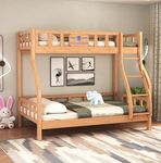 SONA ART & CRAFTS Solid Wood Bunk Bed Twin Over Bed with Ladder Wooden Bunk Beds Furniture for Bedroom Bed for Kids, Adults - Oak Wood (Mini) (Assembly Included)