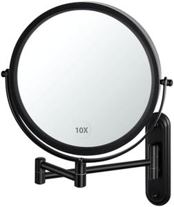 Wall Mounted Makeup Mirror 8.5 Inch Magnifying Mirror for Wall Double Sided 360°Swivel Extendable Bathroom Mirror, Shaving Mirror, Cosmetic Mirror,Black, No Lights