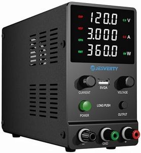 Jesverty DC Power Supply Variable, 0-120V 0-3A Adjustable Switching DC Regulated Bench Power Supply with Encoder Knob, Output On/Off Switch, 4-Digit LED Display, 5V/2A USB Charging Port - SPS-12003H