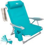 #WEJOY Folding Beach Chair for Adults, 4-Position Aluminum Lightweight Beach Chair, Low Beach Chairs with Shoulder Strap, Cup Holder and Padded Headrest, Supports 265lbs for Beach Lawn, Cyan