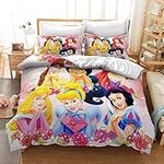 FRECASA Fairy Tales Bedding All Princess 3D Print Duvet Cover Set Princess Girls Kids Bed Set Soft Microfiber 2 Pcs(1 Duvet Cover & 1 Pillow Sham)