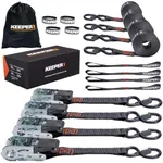 Keeper Ratchet Tie Down Kit (4PK) – 1800lb Max Break Strength, Includes (4) Premium 1" x 15' Rachet Tie Down Straps with Padded Handles, (4) Soft Loop Ties, (4) Hook & Loop Straps with Storage Bag